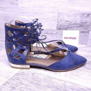 Velez Morgana Leather Ankle Wrap Ballet Flat Blue sz 38 Women's sz 8.5 NEW